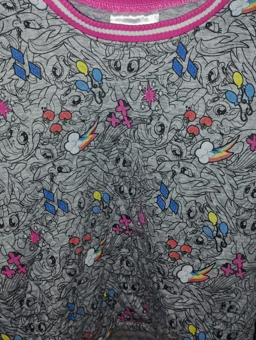 My Little Pony Gray Quilted Sweatshirt W/ Pink & White Trim All Over Graphics